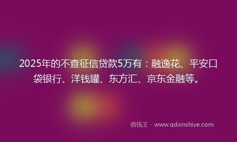2025年的不查征信贷款5万有:融逸花、平安口袋银行、洋钱罐、东方汇、京东金融等。