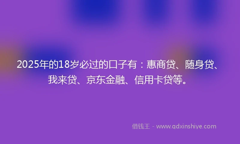 2025年的18岁必过的口子有:惠商贷、随身贷、我来贷、京东金融、信用卡贷等。