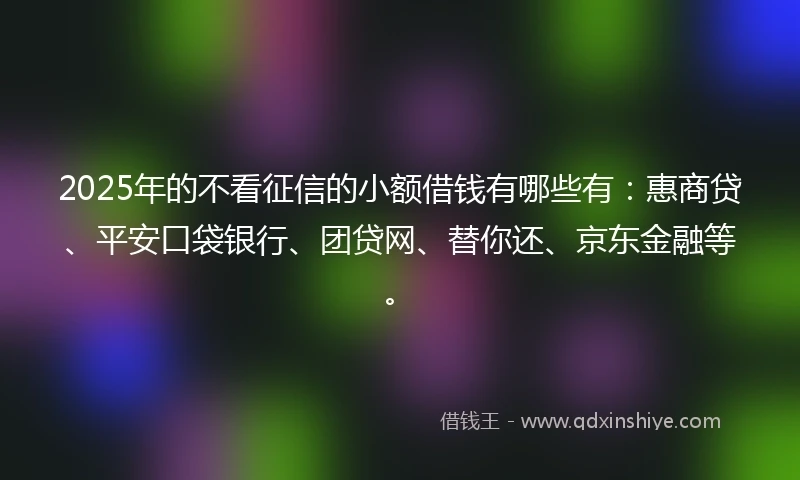 2025年的不看征信的小额借钱有哪些有：惠商贷、平安口袋银行、团贷网、替你还、京东金融等。