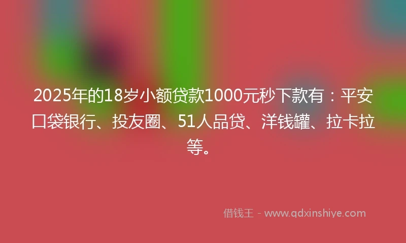 2025年的18岁小额贷款1000元秒下款有：平安口袋银行、投友圈、51人品贷、洋钱罐、拉卡拉等。