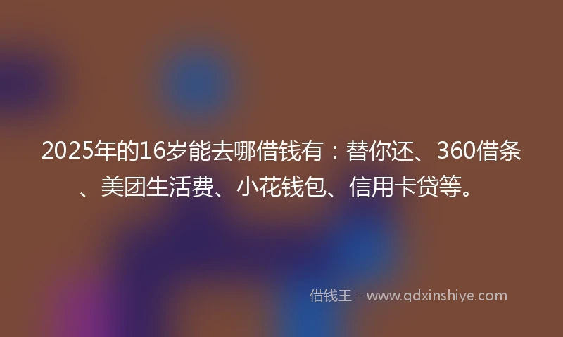 2025年的16岁能去哪借钱有：替你还、360借条、美团生活费、小花钱包、信用卡贷等。