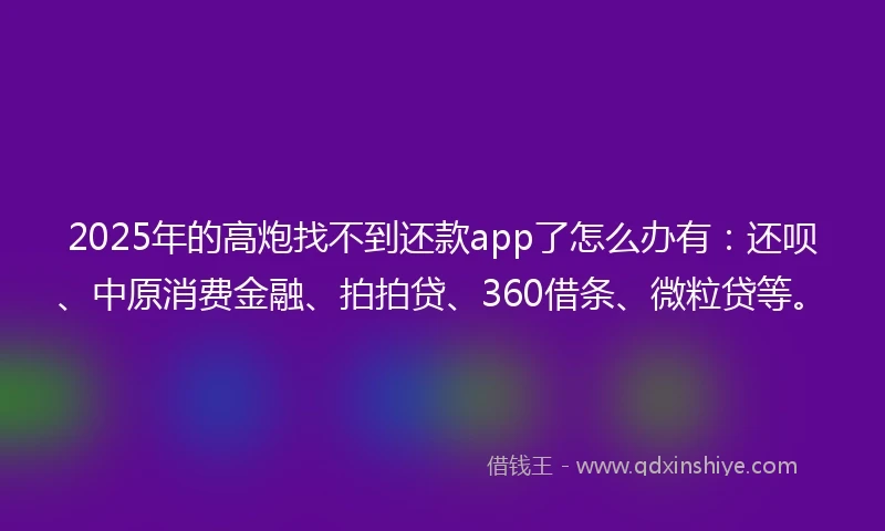 2025年的高炮找不到还款app了怎么办有：还呗、中原消费金融、拍拍贷、360借条、微粒贷等。