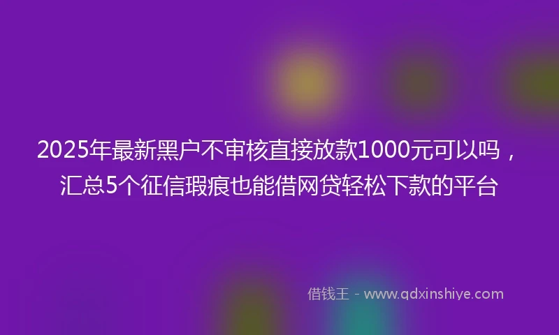 2025年最新黑户不审核直接放款1000元可以吗，汇总5个征信瑕疵也能借网贷轻松下款的平台