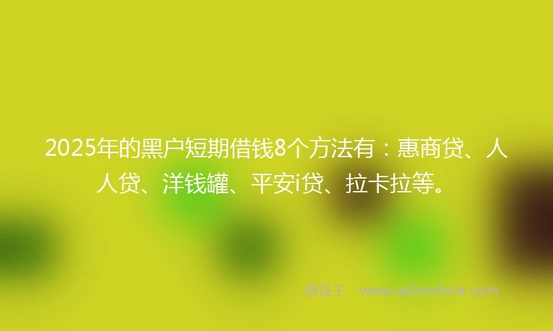 2025年的黑户短期借钱8个方法有：惠商贷、人人贷、洋钱罐、平安i贷、拉卡拉等。