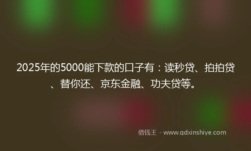2025年的5000能下款的口子有：读秒贷、拍拍贷、替你还、京东金融、功夫贷等。
