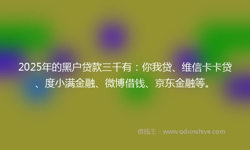 2025年的黑户贷款三千有:你我贷、维信卡卡贷、度小满金融、微博借钱、京东金融等。