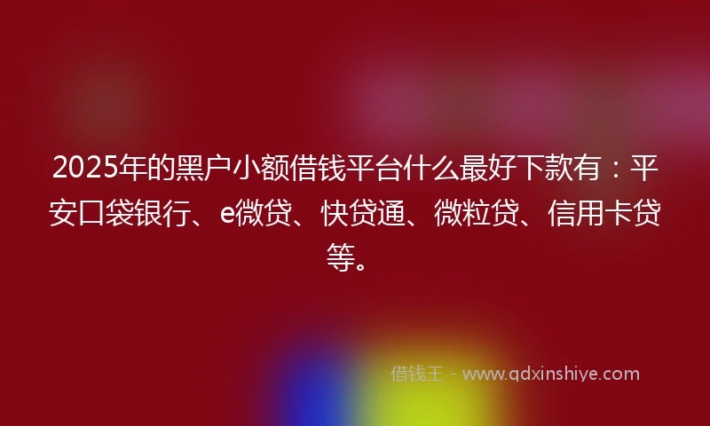 2025年的黑户小额借钱平台什么最好下款有:平安口袋银行、e微贷、快贷通、微粒贷、信用卡贷等。