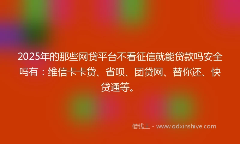 2025年的那些网贷平台不看征信就能贷款吗安全吗有：维信卡卡贷、省呗、团贷网、替你还、快贷通等。