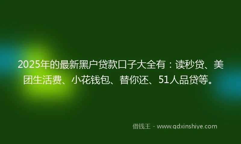 2025年的最新黑户贷款口子大全有：读秒贷、美团生活费、小花钱包、替你还、51人品贷等。