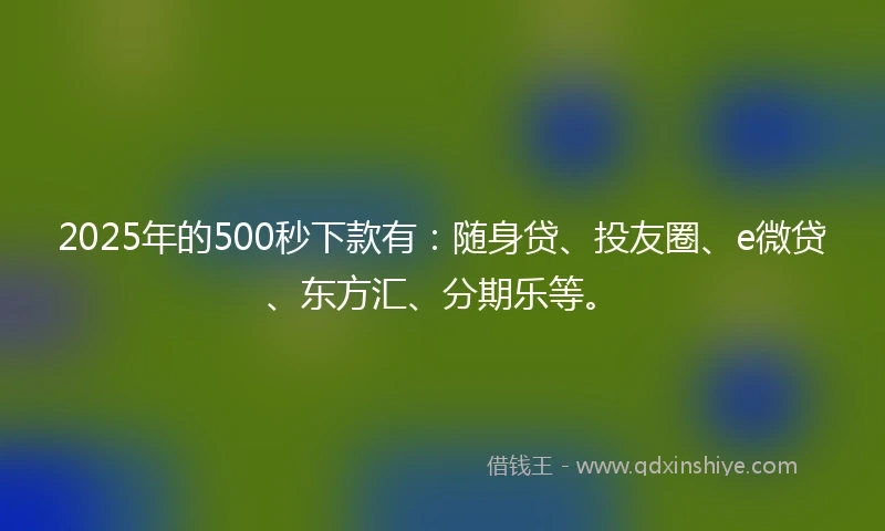 2025年的500秒下款有:随身贷、投友圈、e微贷、东方汇、分期乐等。