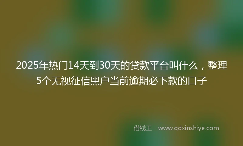 2025年热门14天到30天的贷款平台叫什么，整理5个无视征信黑户当前逾期必下款的口子