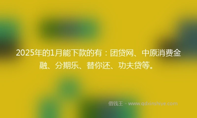 2025年的1月能下款的有：团贷网、中原消费金融、分期乐、替你还、功夫贷等。