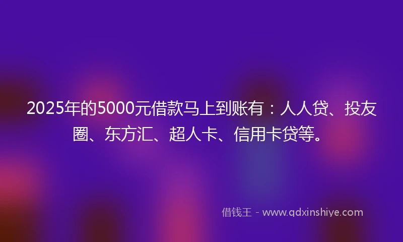 2025年的5000元借款马上到账有：人人贷、投友圈、东方汇、超人卡、信用卡贷等。