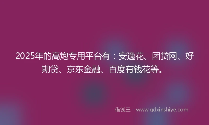 2025年的高炮专用平台有：安逸花、团贷网、好期贷、京东金融、百度有钱花等。