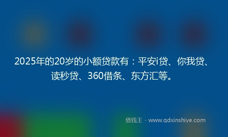 2025年的20岁的小额贷款有：平安i贷、你我贷、读秒贷、360借条、东方汇等。