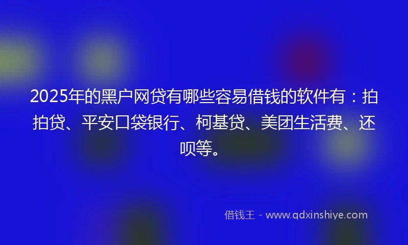 2025年的黑户网贷有哪些容易借钱的软件有：拍拍贷、平安口袋银行、柯基贷、美团生活费、还呗等。