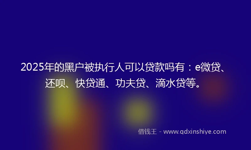 2025年的黑户被执行人可以贷款吗有：e微贷、还呗、快贷通、功夫贷、滴水贷等。