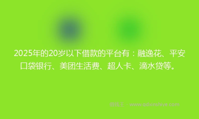 2025年的20岁以下借款的平台有：融逸花、平安口袋银行、美团生活费、超人卡、滴水贷等。