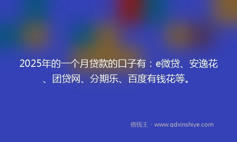 2025年的一个月贷款的口子有：e微贷、安逸花、团贷网、分期乐、百度有钱花等。