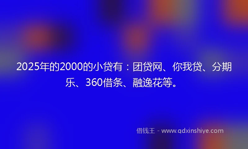2025年的2000的小贷有：团贷网、你我贷、分期乐、360借条、融逸花等。
