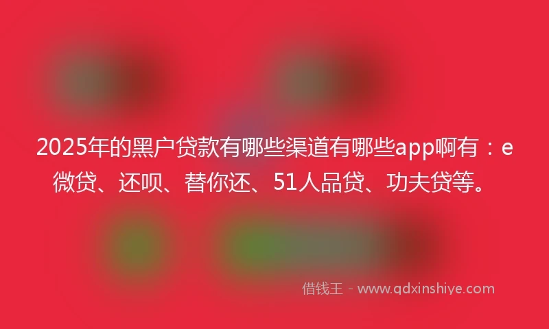 2025年的黑户贷款有哪些渠道有哪些app啊有：e微贷、还呗、替你还、51人品贷、功夫贷等。