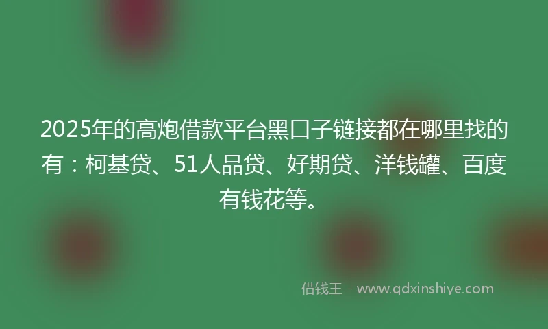 2025年的高炮借款平台黑口子链接都在哪里找的有：柯基贷、51人品贷、好期贷、洋钱罐、百度有钱花等。