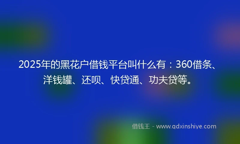2025年的黑花户借钱平台叫什么有：360借条、洋钱罐、还呗、快贷通、功夫贷等。
