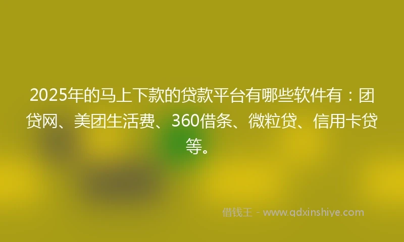 2025年的马上下款的贷款平台有哪些软件有：团贷网、美团生活费、360借条、微粒贷、信用卡贷等。