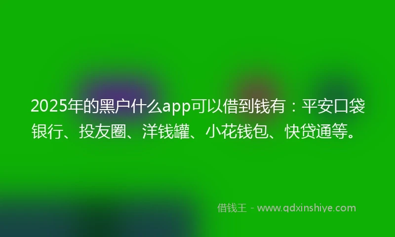 2025年的黑户什么app可以借到钱有：平安口袋银行、投友圈、洋钱罐、小花钱包、快贷通等。