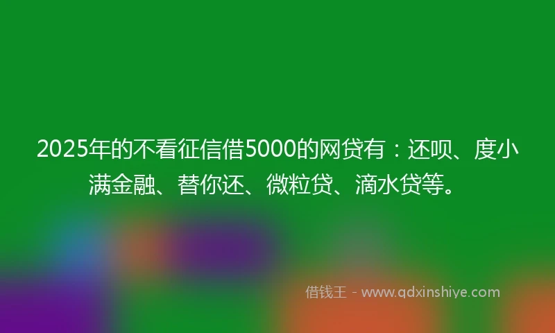 2025年的不看征信借5000的网贷有：还呗、度小满金融、替你还、微粒贷、滴水贷等。