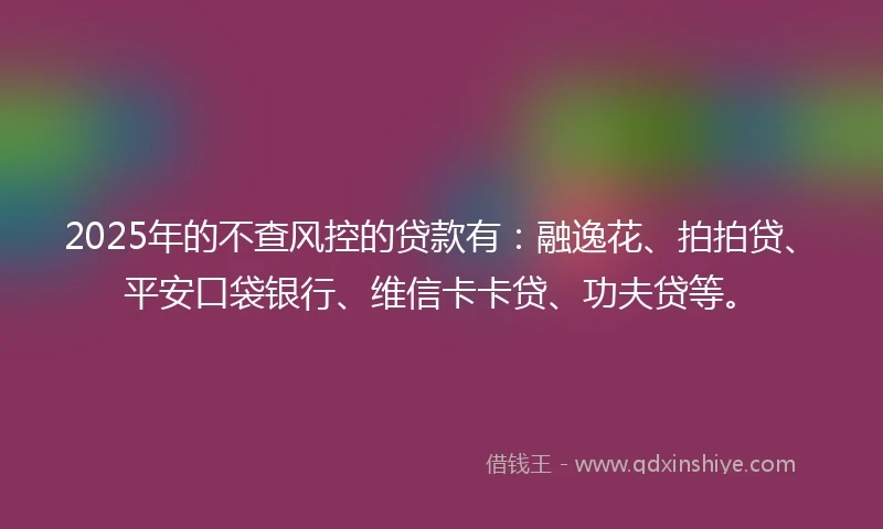 2025年的不查风控的贷款有：融逸花、拍拍贷、平安口袋银行、维信卡卡贷、功夫贷等。