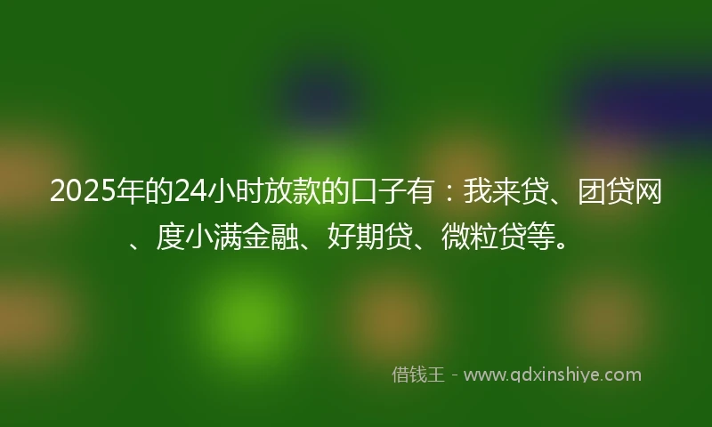 2025年的24小时放款的口子有：我来贷、团贷网、度小满金融、好期贷、微粒贷等。