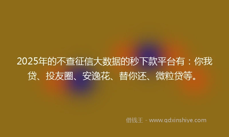 2025年的不查征信大数据的秒下款平台有：你我贷、投友圈、安逸花、替你还、微粒贷等。