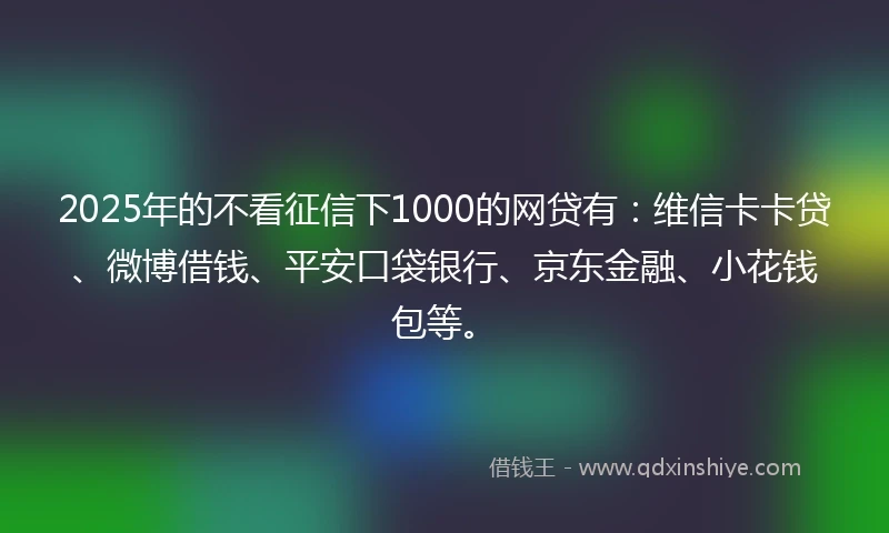2025年的不看征信下1000的网贷有：维信卡卡贷、微博借钱、平安口袋银行、京东金融、小花钱包等。