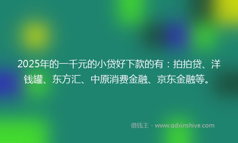 2025年的一千元的小贷好下款的有：拍拍贷、洋钱罐、东方汇、中原消费金融、京东金融等。