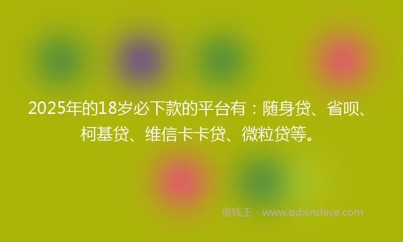 2025年的18岁必下款的平台有：随身贷、省呗、柯基贷、维信卡卡贷、微粒贷等。