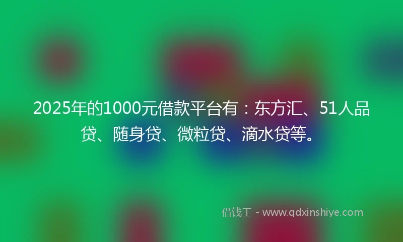 2025年的1000元借款平台有：东方汇、51人品贷、随身贷、微粒贷、滴水贷等。