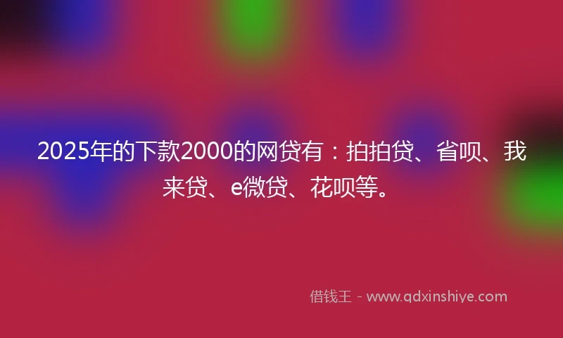 2025年的下款2000的网贷有：拍拍贷、省呗、我来贷、e微贷、花呗等。