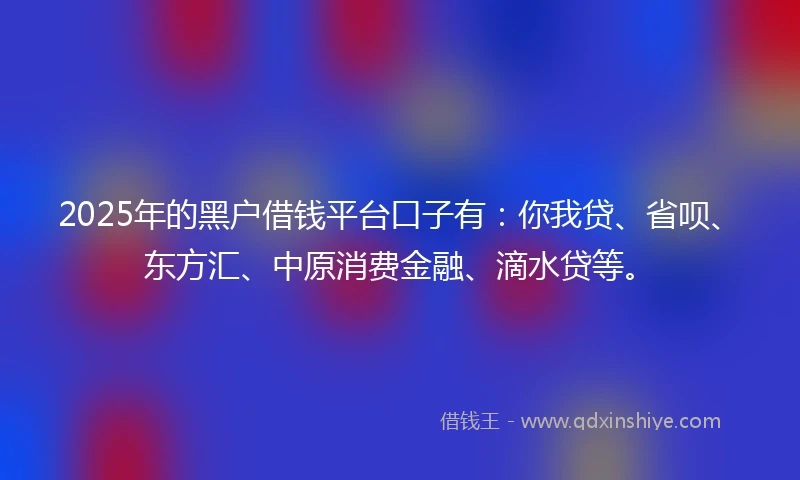 2025年的黑户借钱平台口子有：你我贷、省呗、东方汇、中原消费金融、滴水贷等。