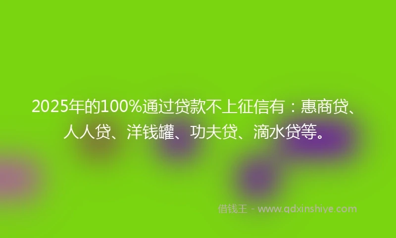 2025年的100%通过贷款不上征信有：惠商贷、人人贷、洋钱罐、功夫贷、滴水贷等。