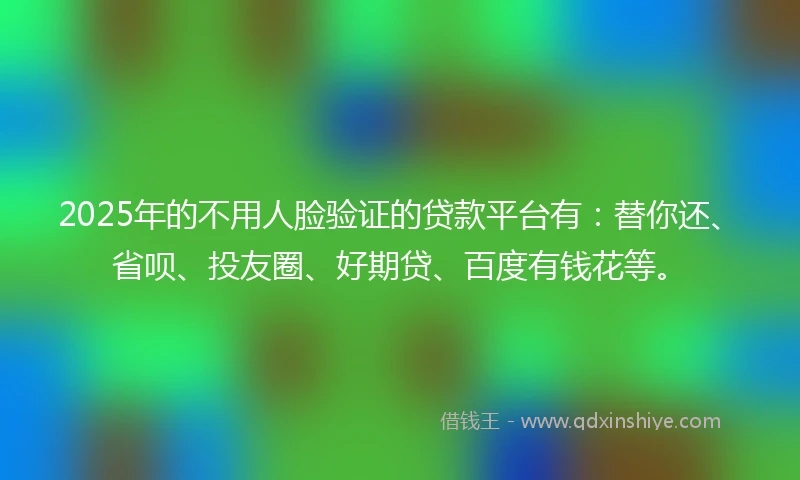 2025年的不用人脸验证的贷款平台有：替你还、省呗、投友圈、好期贷、百度有钱花等。