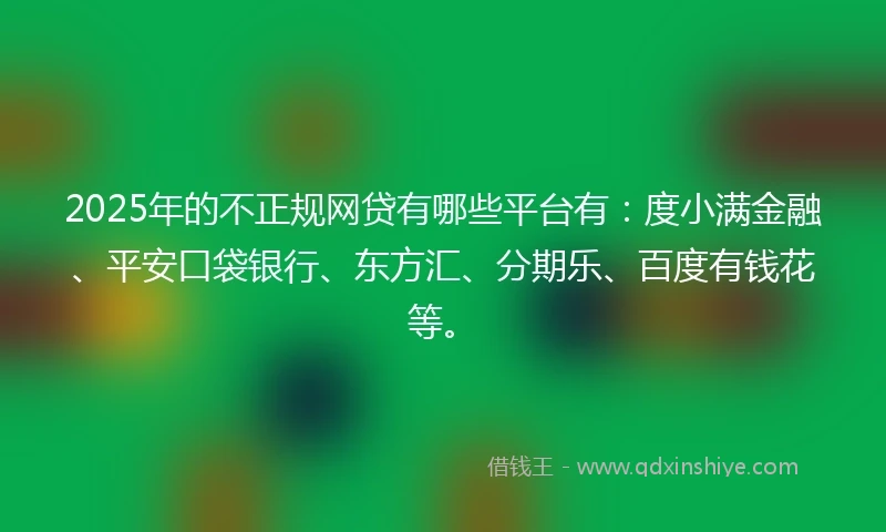2025年的不正规网贷有哪些平台有：度小满金融、平安口袋银行、东方汇、分期乐、百度有钱花等。
