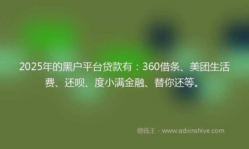 2025年的黑户平台贷款有：360借条、美团生活费、还呗、度小满金融、替你还等。