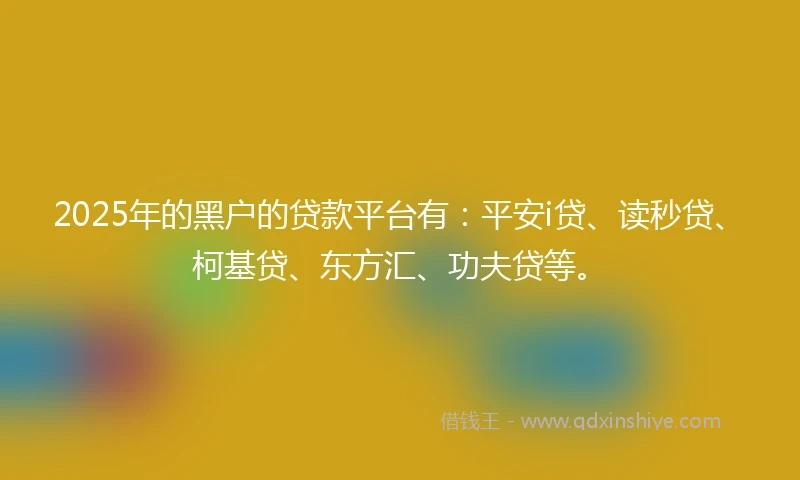 2025年的黑户的贷款平台有：平安i贷、读秒贷、柯基贷、东方汇、功夫贷等。
