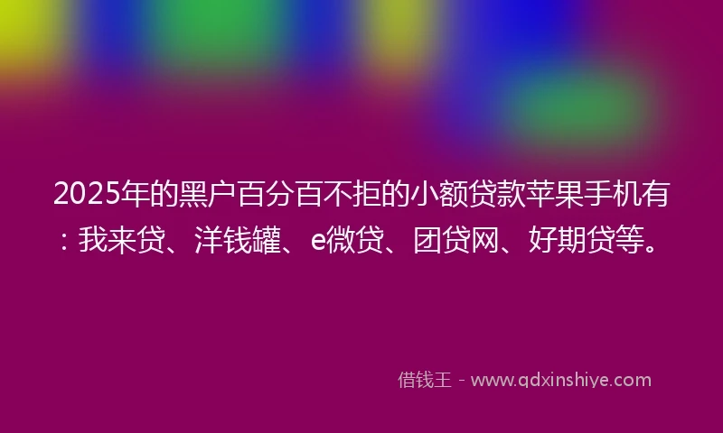 2025年的黑户百分百不拒的小额贷款苹果手机有：我来贷、洋钱罐、e微贷、团贷网、好期贷等。