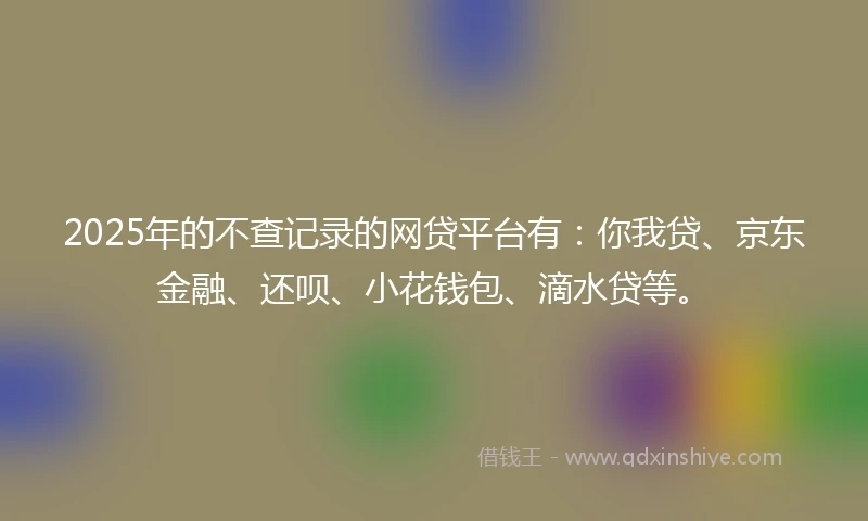 2025年的不查记录的网贷平台有：你我贷、京东金融、还呗、小花钱包、滴水贷等。