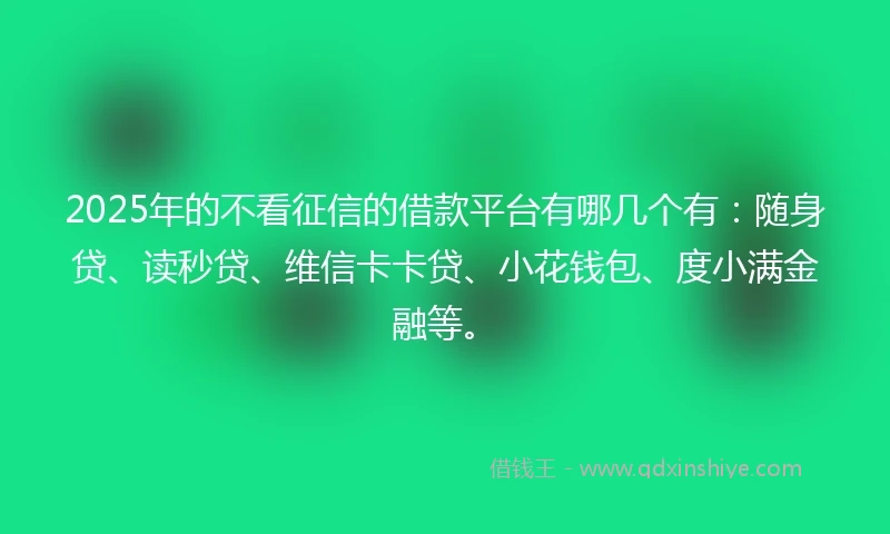 2025年的不看征信的借款平台有哪几个有：随身贷、读秒贷、维信卡卡贷、小花钱包、度小满金融等。