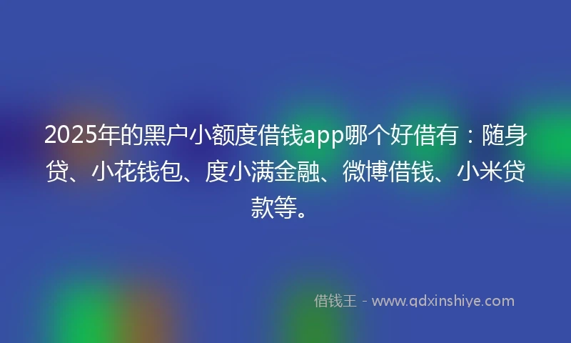 2025年的黑户小额度借钱app哪个好借有:随身贷、小花钱包、度小满金融、微博借钱、小米贷款等。
