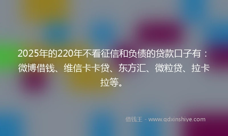 2025年的220年不看征信和负债的贷款口子有：微博借钱、维信卡卡贷、东方汇、微粒贷、拉卡拉等。