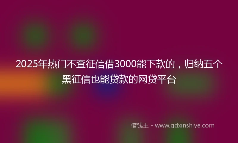 2025年热门不查征信借3000能下款的，归纳五个黑征信也能贷款的网贷平台